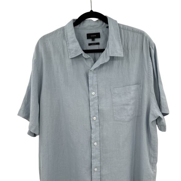 VINCE Short Sleeve Slim Fit Linen Sport Shirt In‎ Feather Blue Size XL - Picture 3 of 11